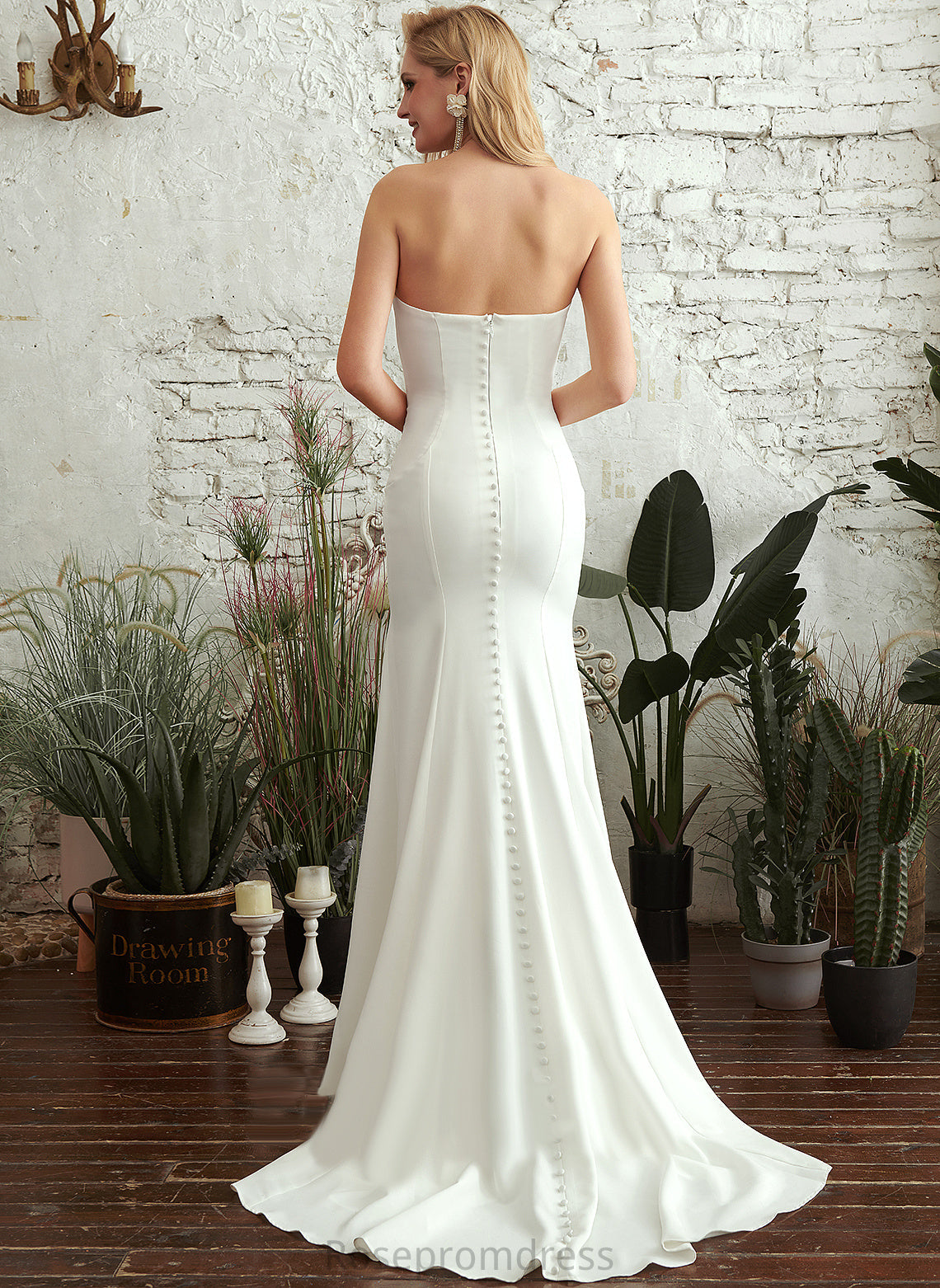 Trumpet/Mermaid Straight Stretch Train Dress Wedding Dresses Nylah Wedding Sweep Crepe