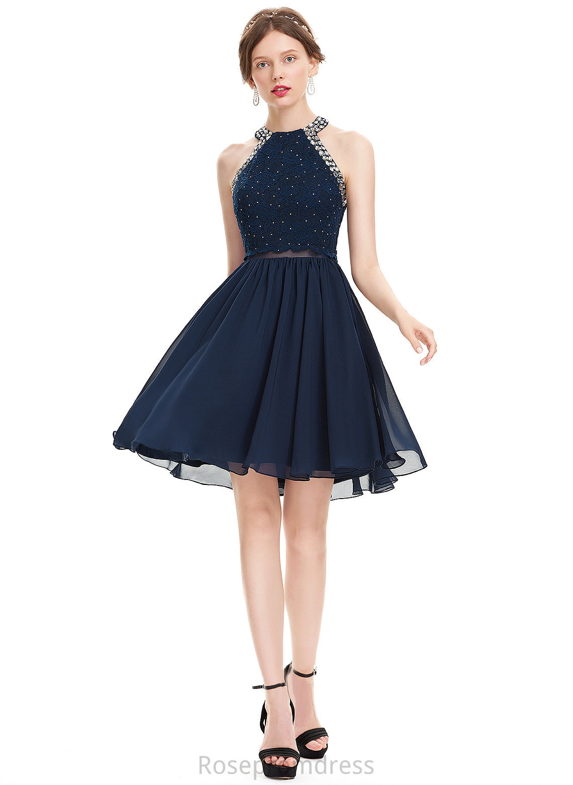 Chiffon Scoop With Homecoming Beading Dress Sequins Homecoming Dresses Aspen Knee-Length A-Line Neck