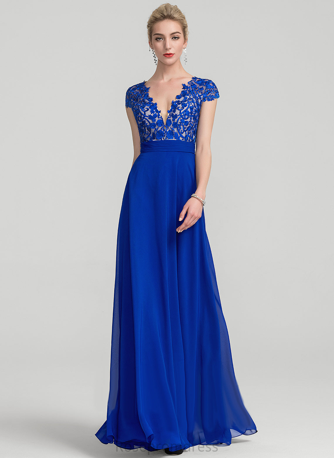 A-Line Lorna Ruffle With Floor-Length Chiffon V-neck Lace Prom Dresses