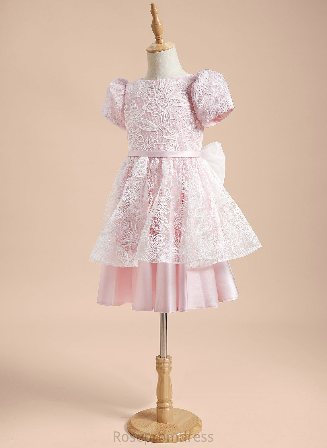 Neck Girl - Scoop Evie Satin/Tulle Dress A-Line Sleeves Knee-length Short Flower Lace/Sequins/Bow(s) With Flower Girl Dresses