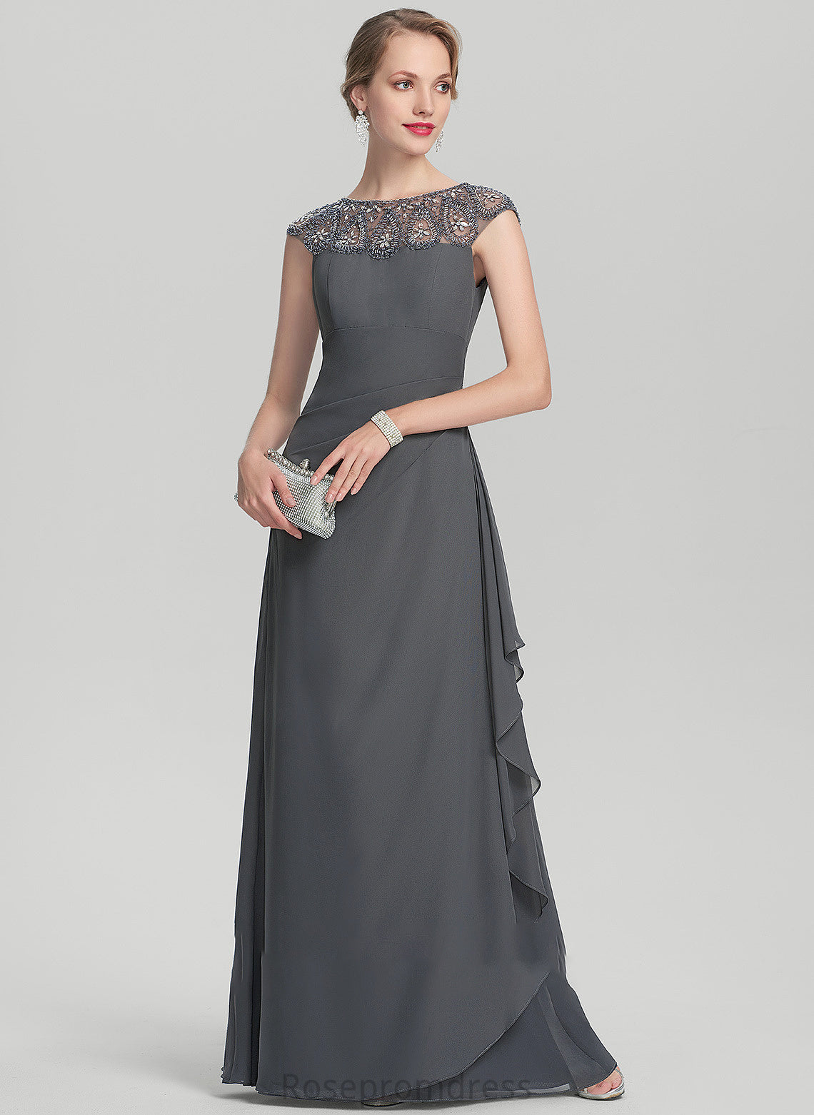 Floor-Length Neck Philippa A-Line Mother Ruffles Cascading Scoop Chiffon of the Beading Mother of the Bride Dresses Bride With Dress Sequins