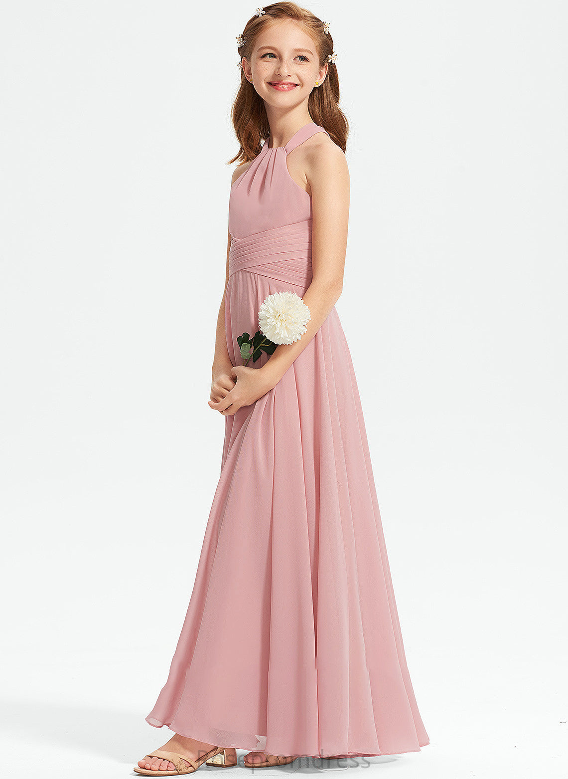 Chiffon Ruffle Square Poll With A-Line Neckline Junior Bridesmaid Dresses Floor-Length