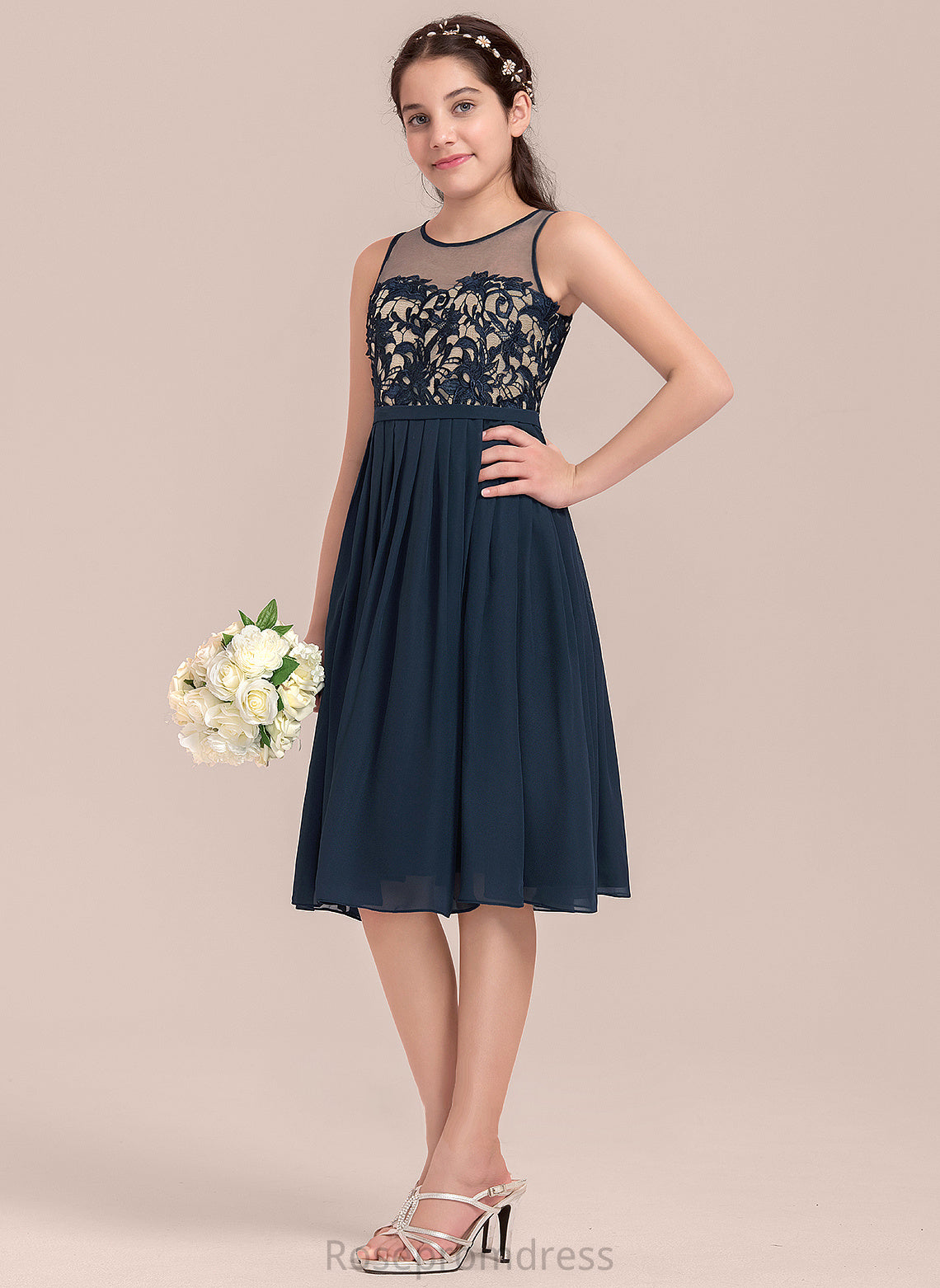 Juliette Neck Junior Bridesmaid Dresses Chiffon Knee-Length A-Line Scoop