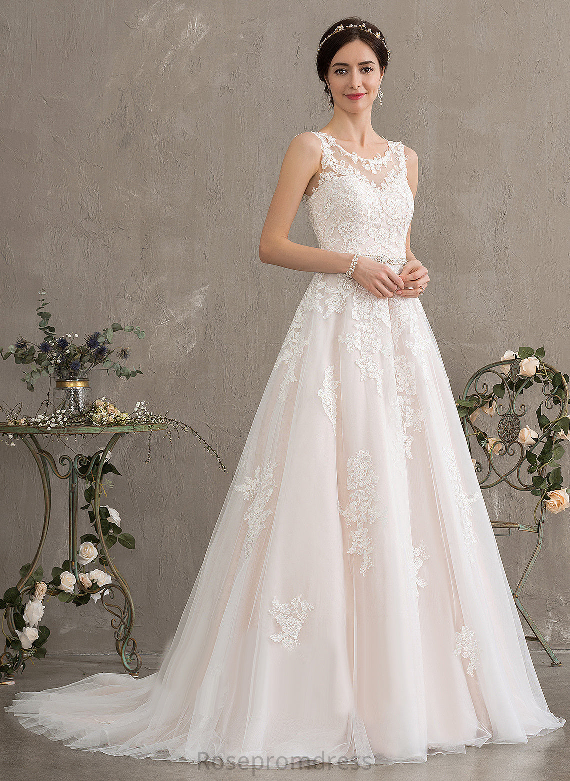 With Wedding Sequins Scoop Wedding Dresses Neck Lace Ball-Gown/Princess Tulle Aliya Train Court Dress Beading