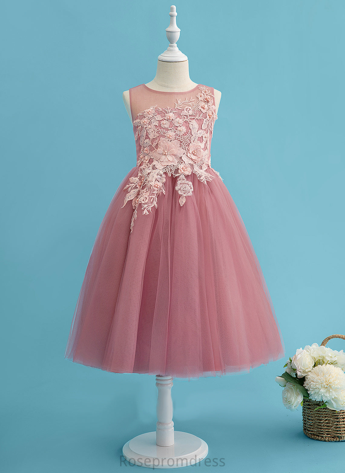 Flower Sleeveless Tulle Girl Tea-length Hayley Ball-Gown/Princess Scoop With - Dress Lace/Beading Flower Girl Dresses Neck