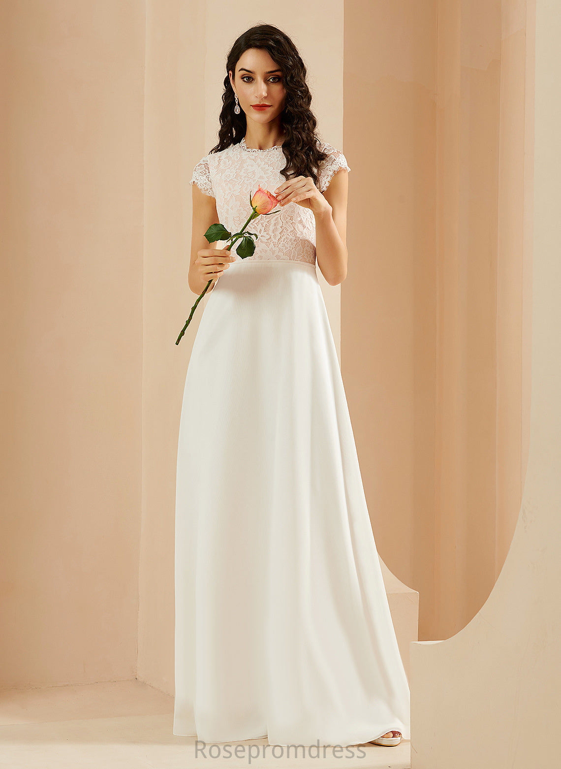 Scoop Neck Chiffon With Dress Tia Wedding Lace Floor-Length Wedding Dresses A-Line