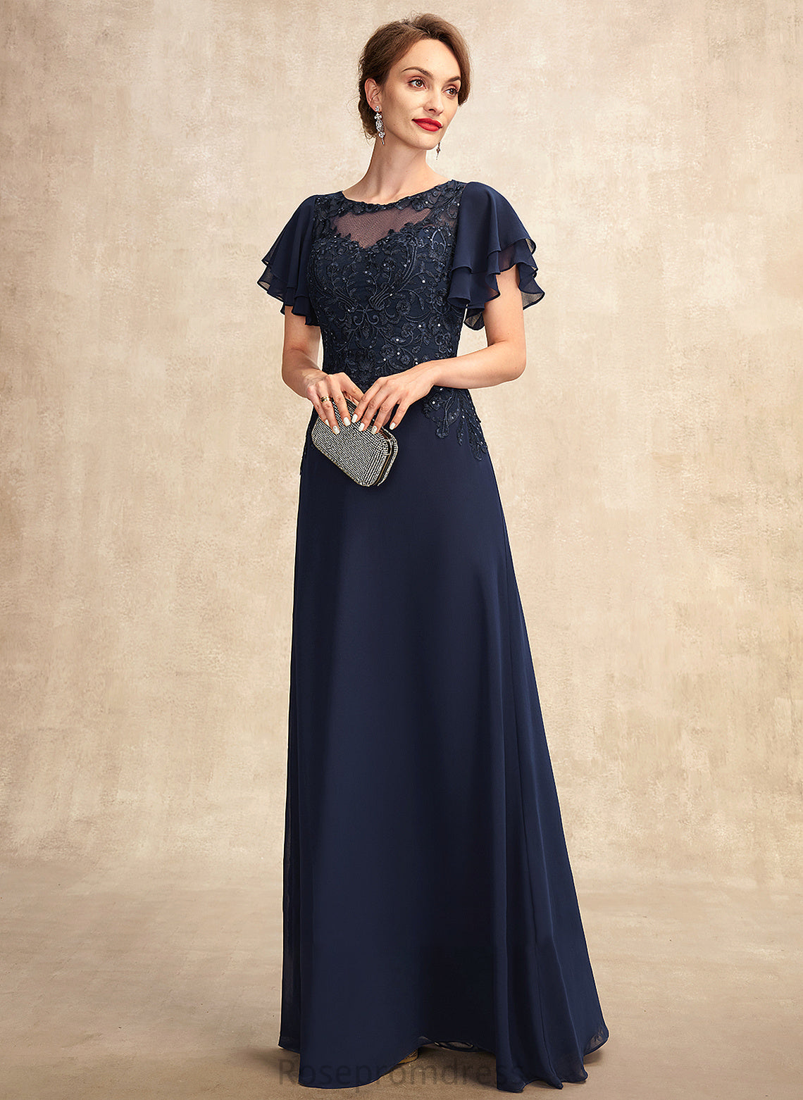 Scoop Sequins Dress of Paloma the Floor-Length Mother A-Line Chiffon Mother of the Bride Dresses Bride With Lace Neck