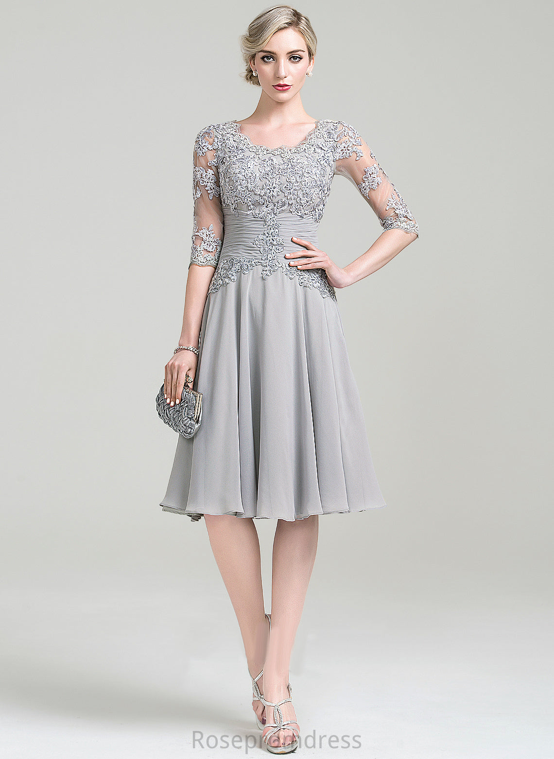 A-Line Scoop Knee-Length Cocktail Cocktail Dresses Appliques Ruffle Lace Neck With Sadie Chiffon Dress Tulle