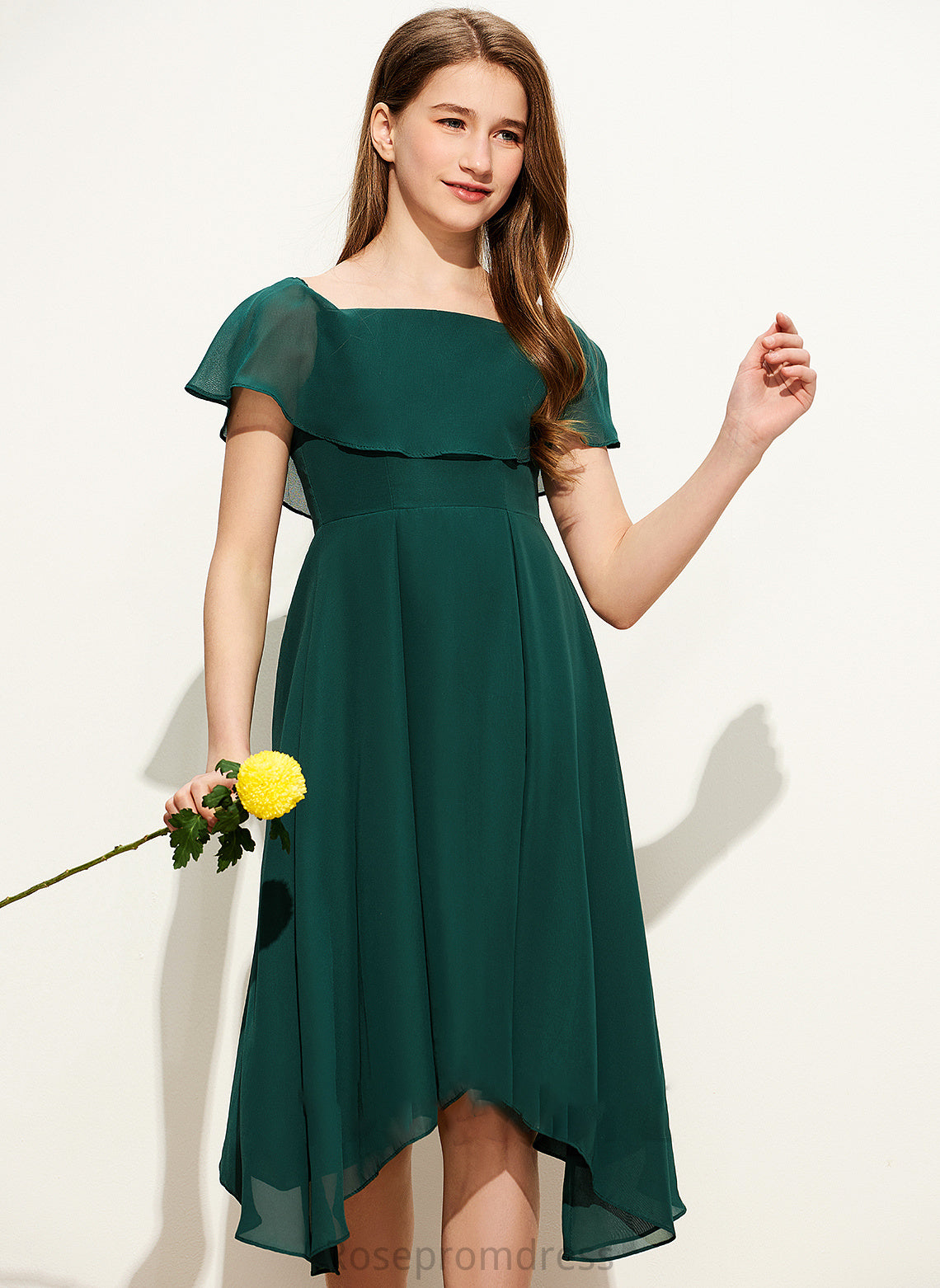 Whitney Knee-Length Neckline Chiffon A-Line Square Junior Bridesmaid Dresses