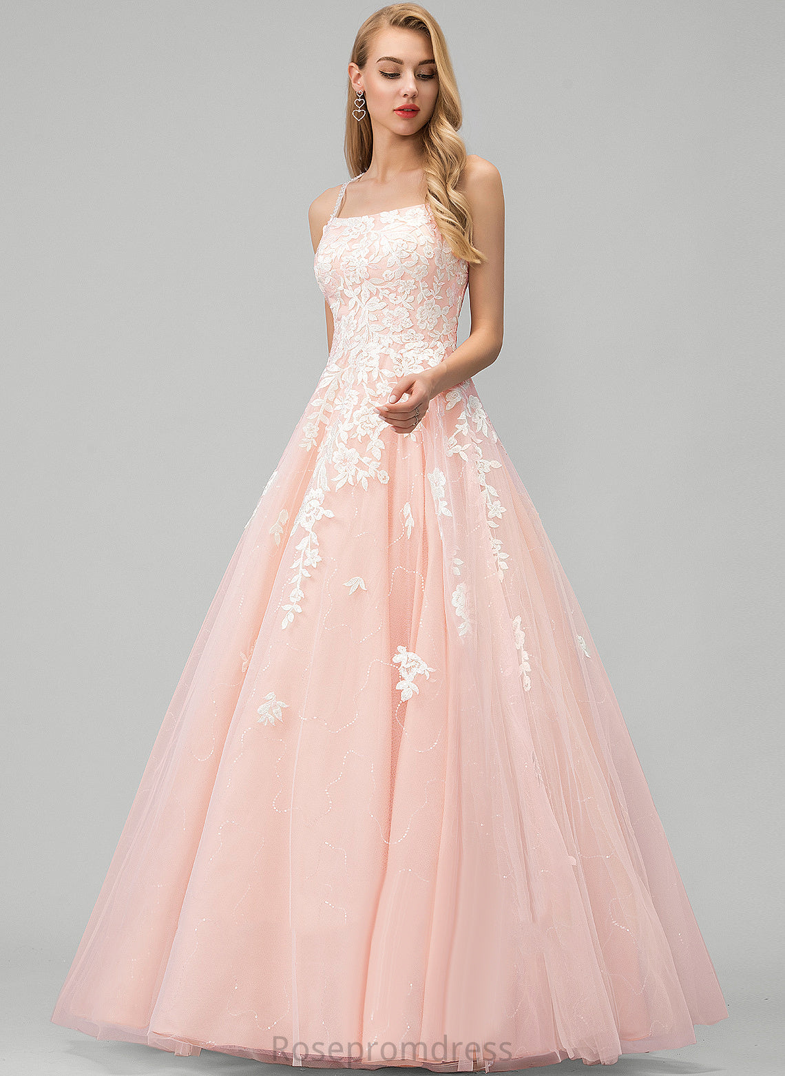 Ball-Gown/Princess With Prom Dresses Sequins Square Floor-Length Tulle Marissa