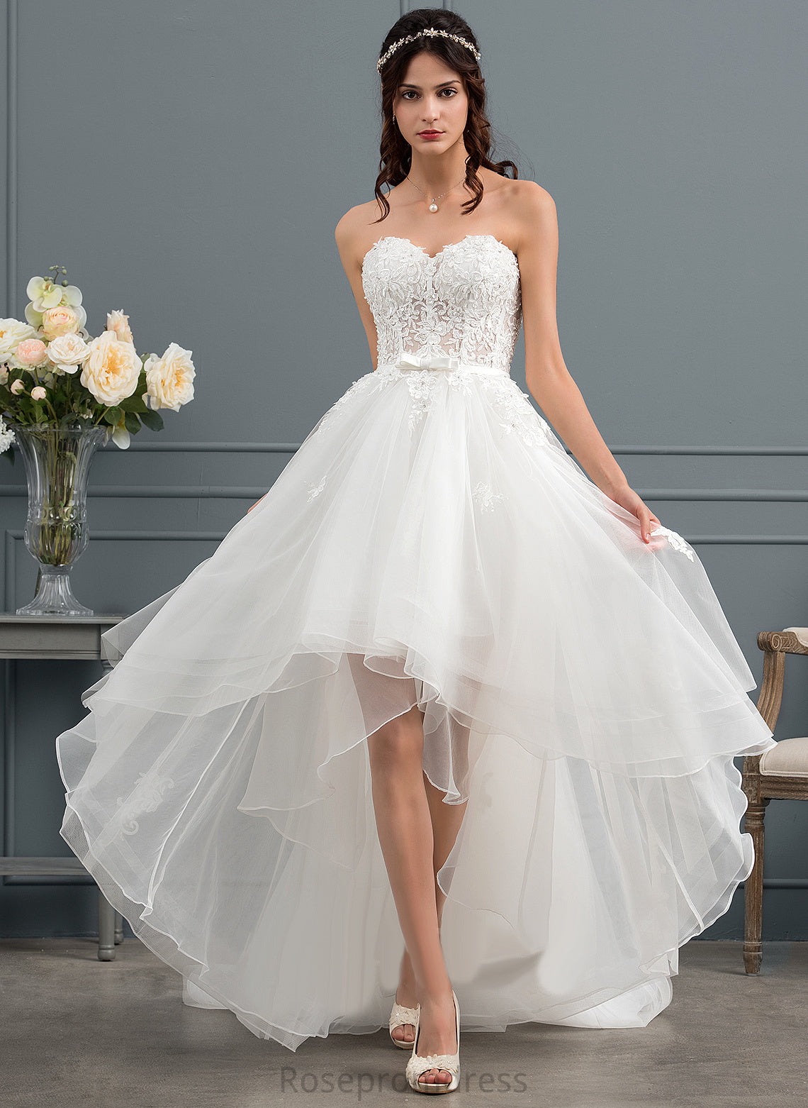 Beading Yasmine Lace Satin Tulle Wedding Asymmetrical With Wedding Dresses Sequins Sweetheart Bow(s) A-Line Dress