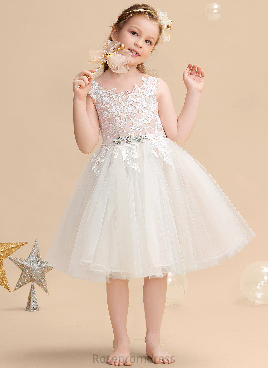 A-Line Sleeveless Isabela Flower Girl Dresses Dress - Girl Tulle/Lace Straps Flower Knee-length