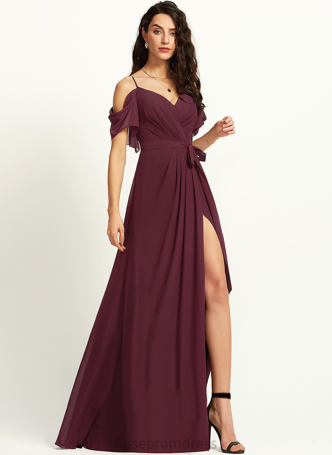 Ruffle With Prom Dresses V-neck A-Line Floor-Length Patience Chiffon