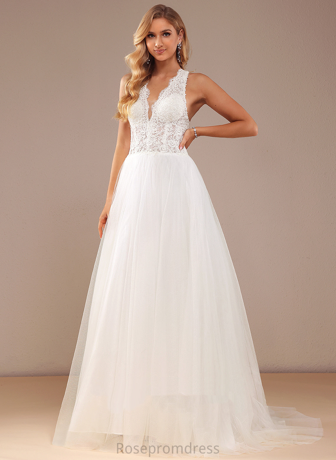 Ball-Gown/Princess V-neck Sequins Lace Wedding Dresses Norah Court Dress With Wedding Tulle Train Lace