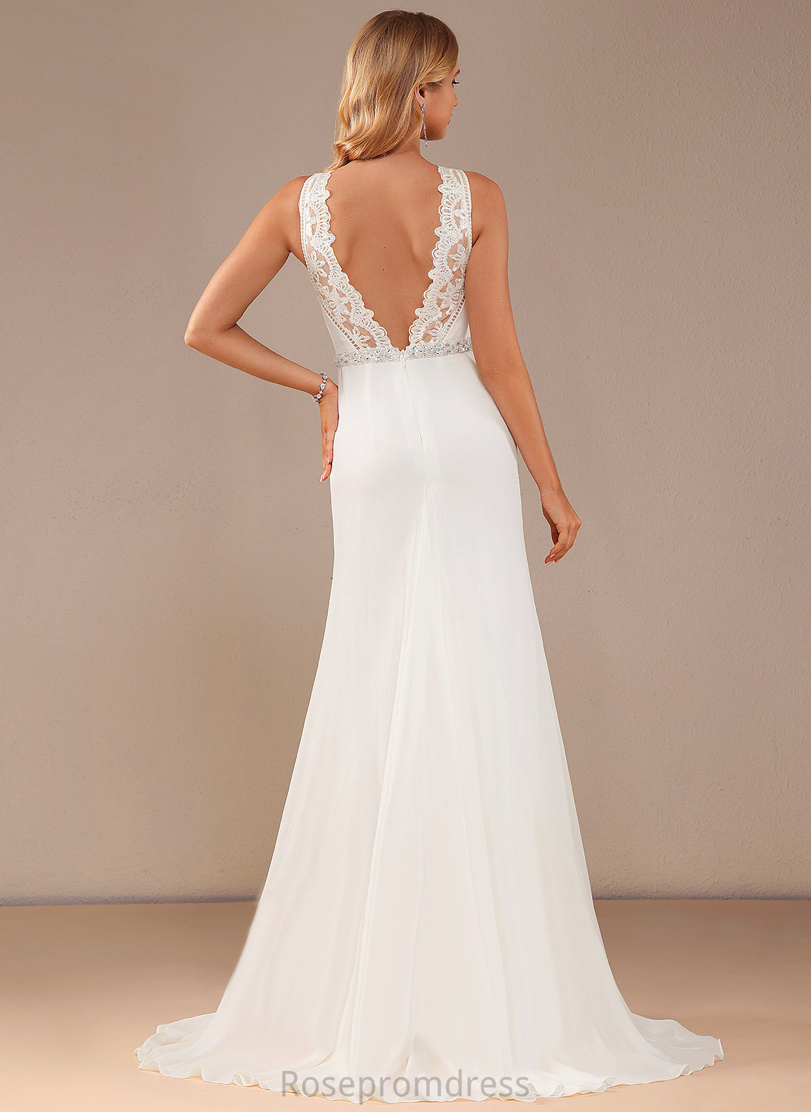 Dress Rosalind Lace Train Wedding Dresses High Court Beading Chiffon Wedding With Trumpet/Mermaid Neck