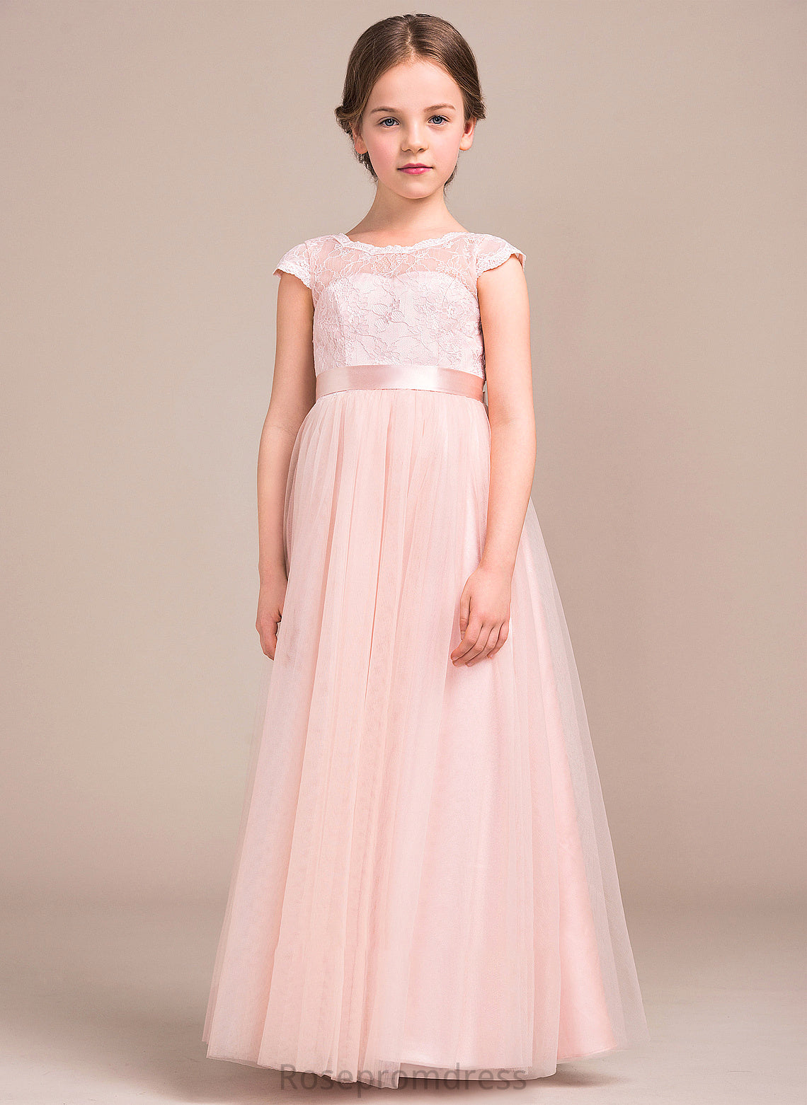 Junior Bridesmaid Dresses Scoop Neck Lace Bow(s) With Iyana A-Line Tulle Floor-Length