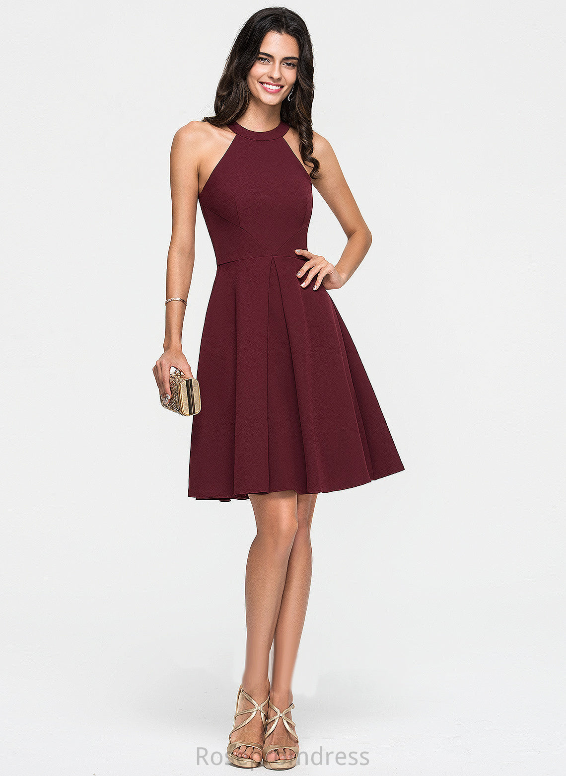 Neck Dress Satin With A-Line Scoop Jan Homecoming Knee-Length Homecoming Dresses Ruffle