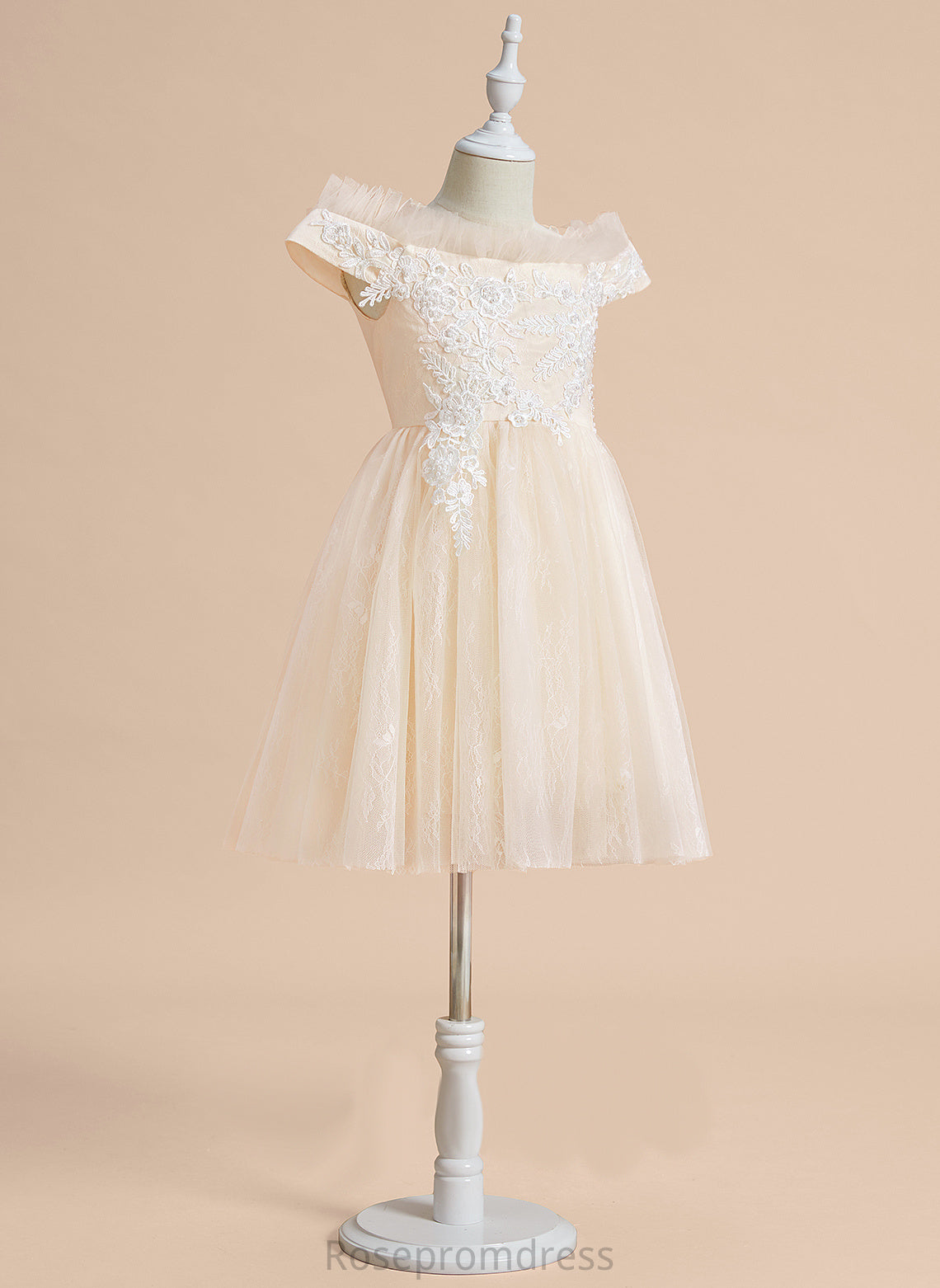 Flower Flower Girl Dresses Tulle Knee-length - Off-the-Shoulder Sleeveless Madelyn Girl A-Line With Dress Lace