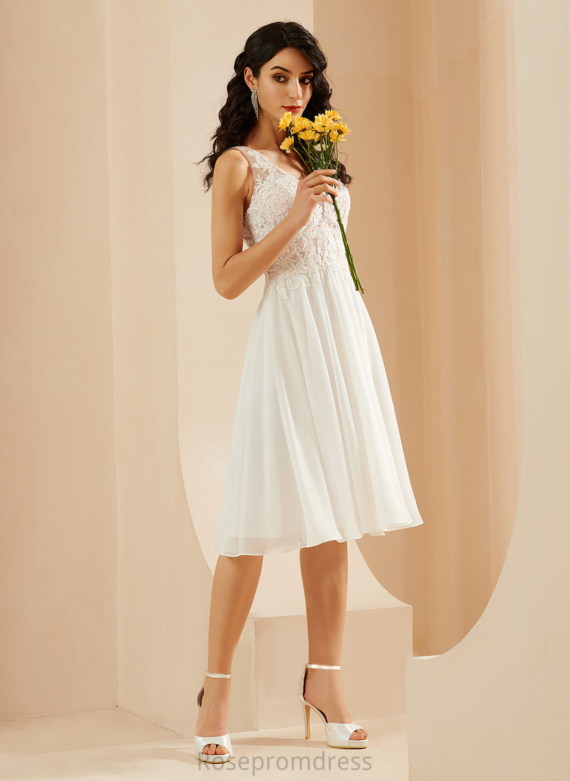 Wedding Dresses Dress A-Line Sequins Lace With Chiffon Knee-Length Melissa Wedding V-neck