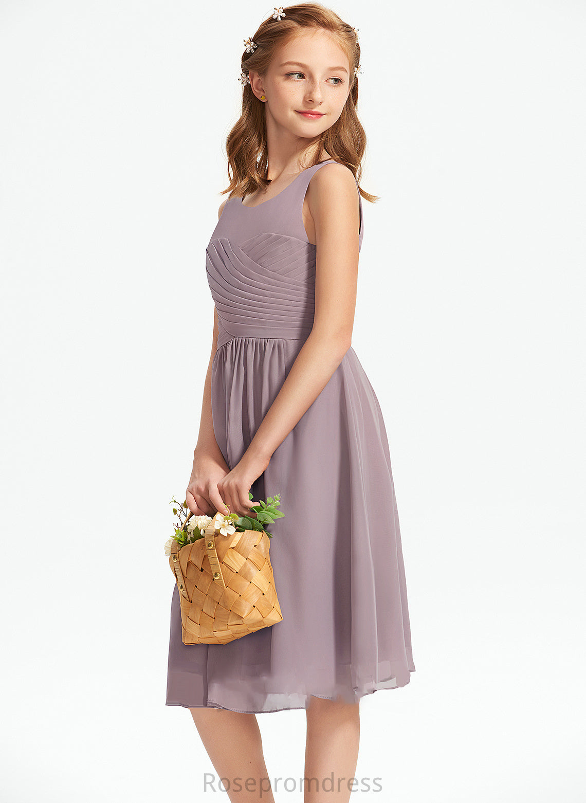 Scoop Junior Bridesmaid Dresses With Ruffle A-Line Knee-Length Neck Chiffon Prudence