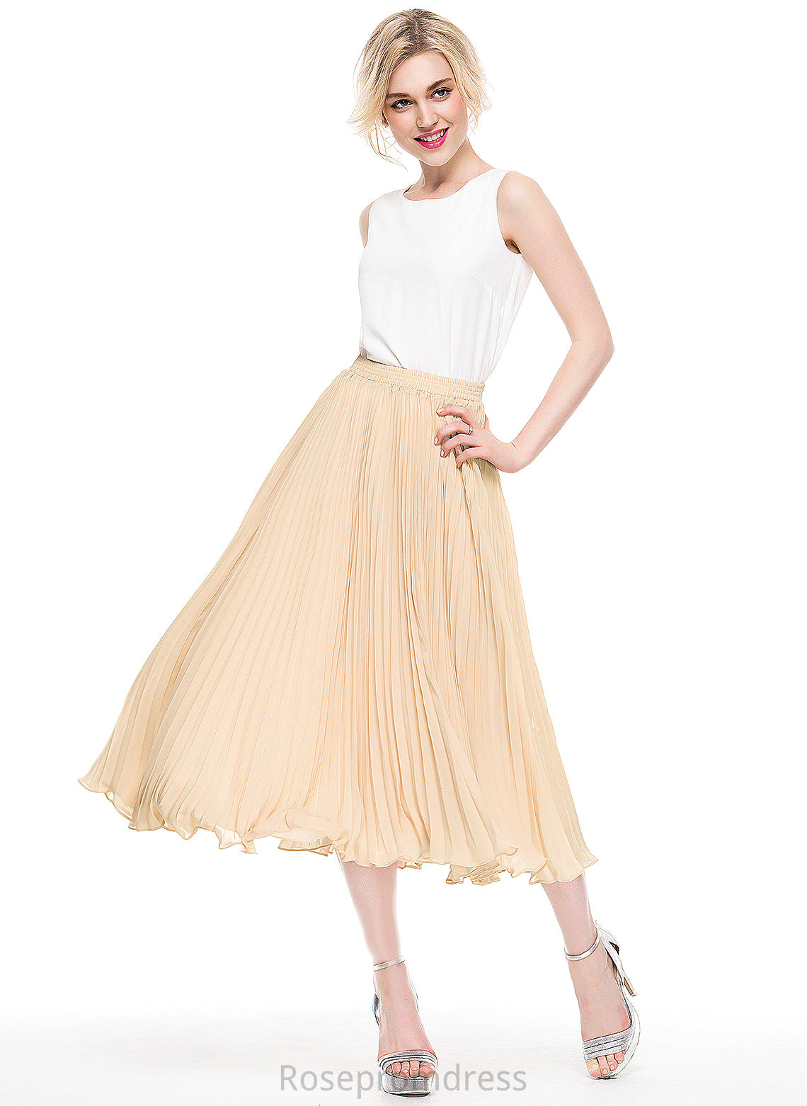 Skirt With Cocktail Pleated A-Line/Princess Chiffon Cocktail Dresses Micah Tea-Length