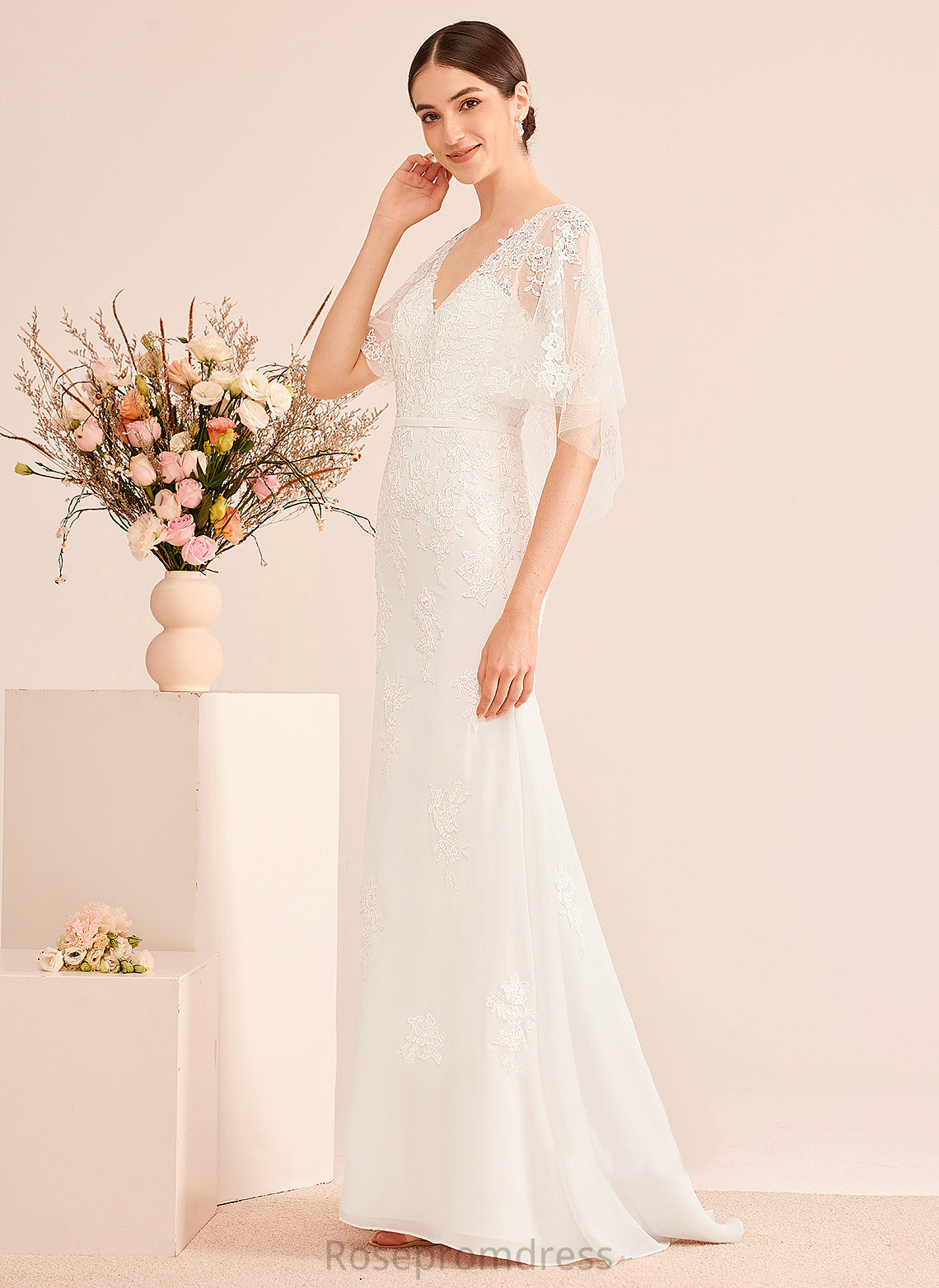 Wedding Train Trumpet/Mermaid Lace With Court Sash Wedding Dresses Anastasia V-neck Dress Chiffon