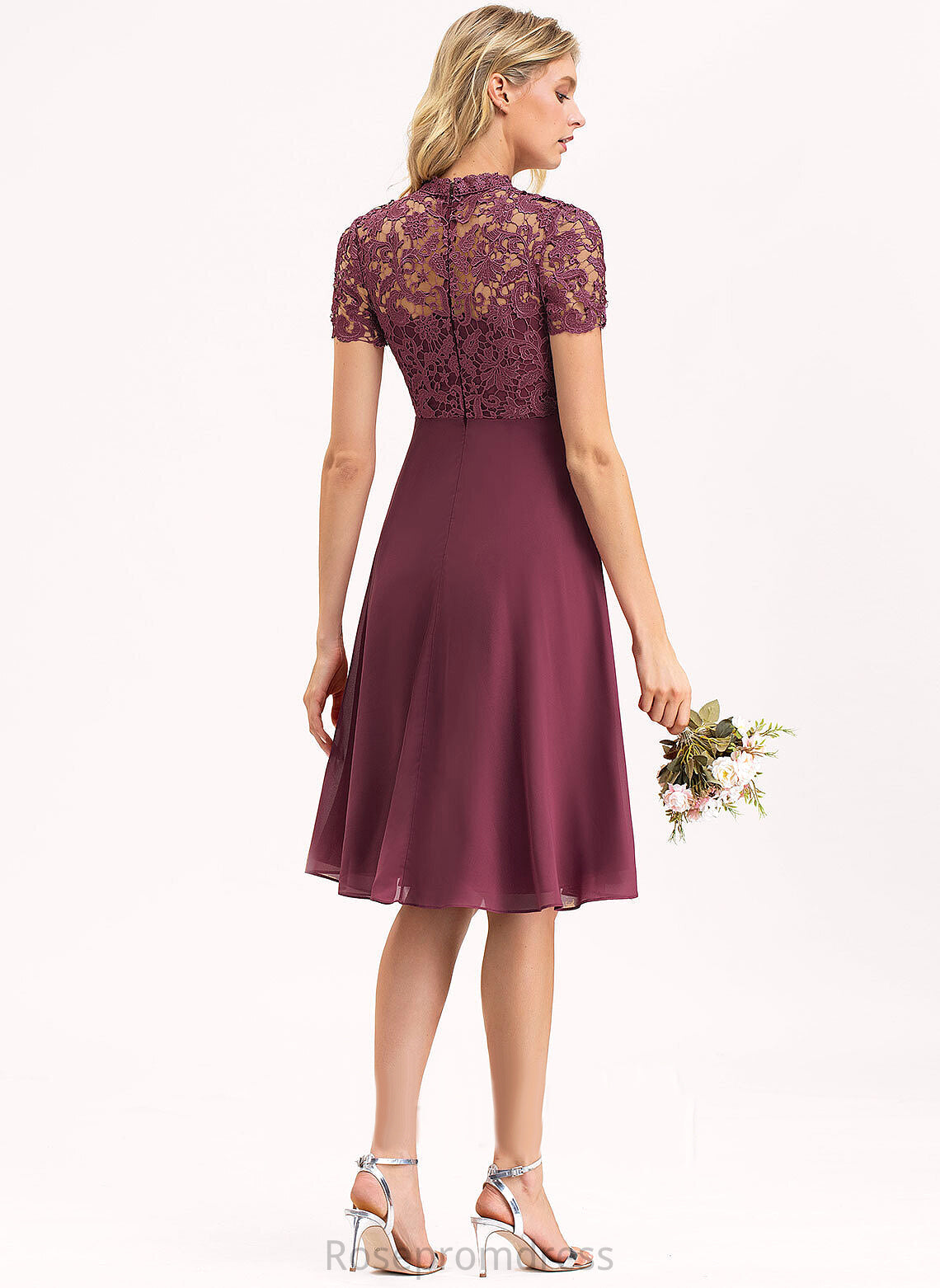 Knee-Length Lace Dress Emma Neck Chiffon A-Line Scoop Cocktail Cocktail Dresses