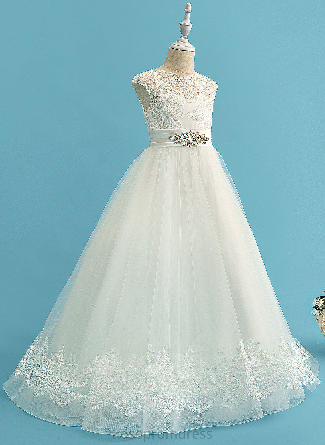 Neck Train Scoop Dress Sleeveless Ball-Gown/Princess Beading Sweep Addison Flower Girl Dresses Girl - With Satin/Tulle/Lace Flower