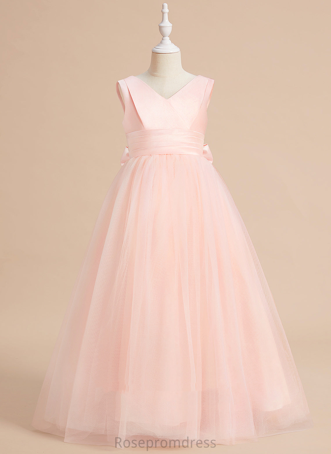 Girl Flower Floor-length Flower Girl Dresses Ball-Gown/Princess Satin/Tulle V-neck With - Nyasia Dress Sleeveless Bow(s)