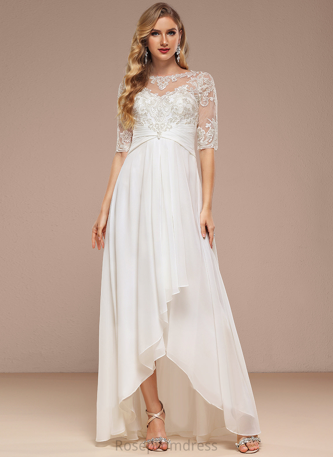 Neck Chiffon Dress Boat Asymmetrical Wedding Lace A-Line Jocelynn Wedding Dresses