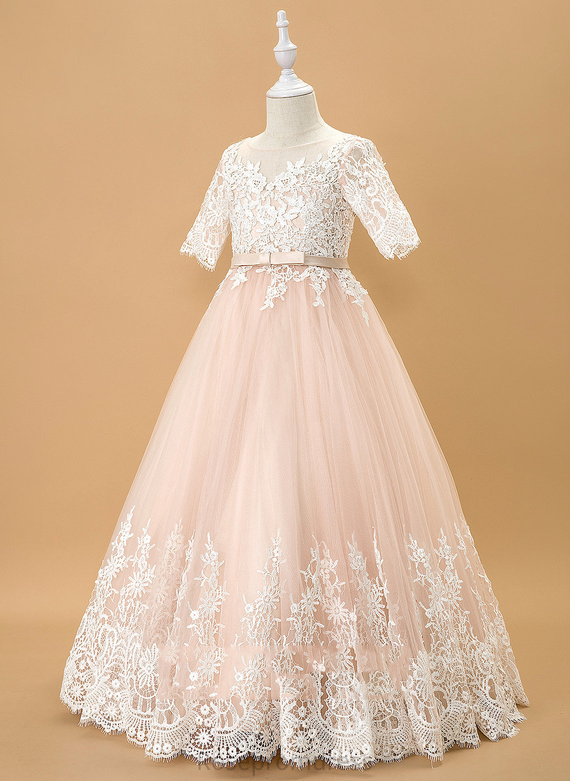 Neck Dress Bow(s) Flower Tulle/Lace - Floor-length Scoop Girl Stella Ball-Gown/Princess Flower Girl Dresses 1/2 Sleeves With