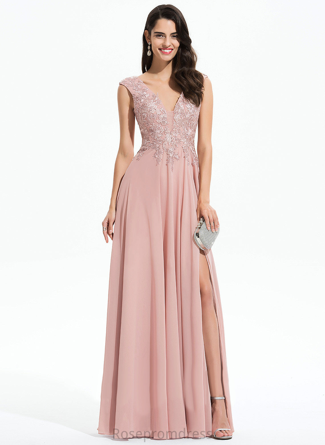 Floor-Length Chiffon A-Line Reese V-neck Prom Dresses