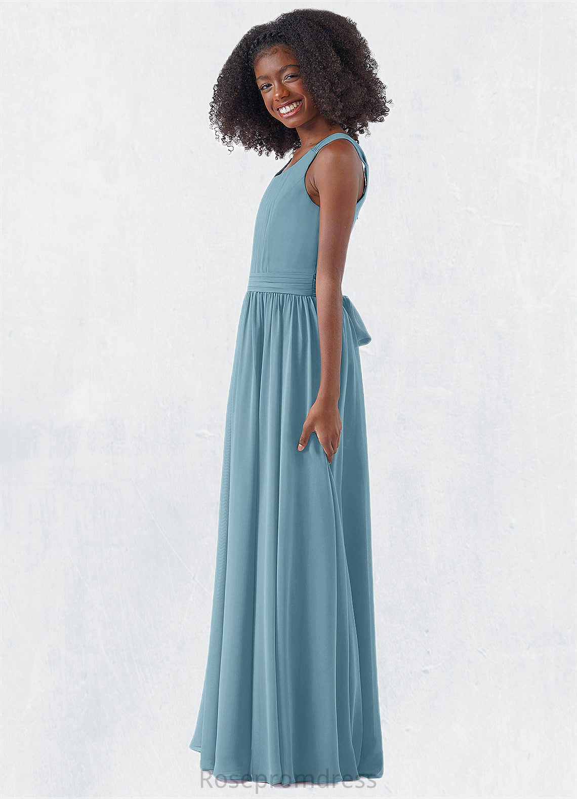 Maddison A-Line Pleated Chiffon Floor-Length Junior Bridesmaid Dress SRSP0020010