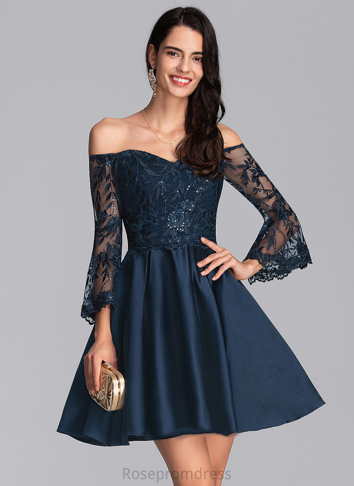 Dress Lace A-Line Homecoming Homecoming Dresses Satin Short/Mini Stacy With Off-the-Shoulder