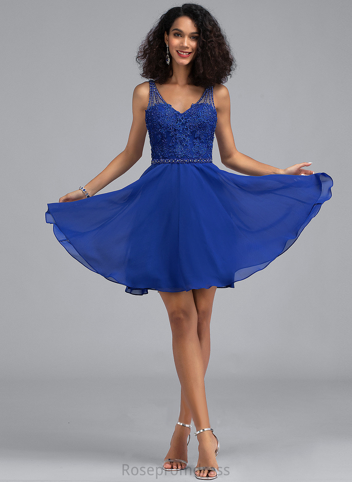 Short/Mini Dress Amina With Chiffon Homecoming Dresses V-neck Beading Lace Homecoming A-Line