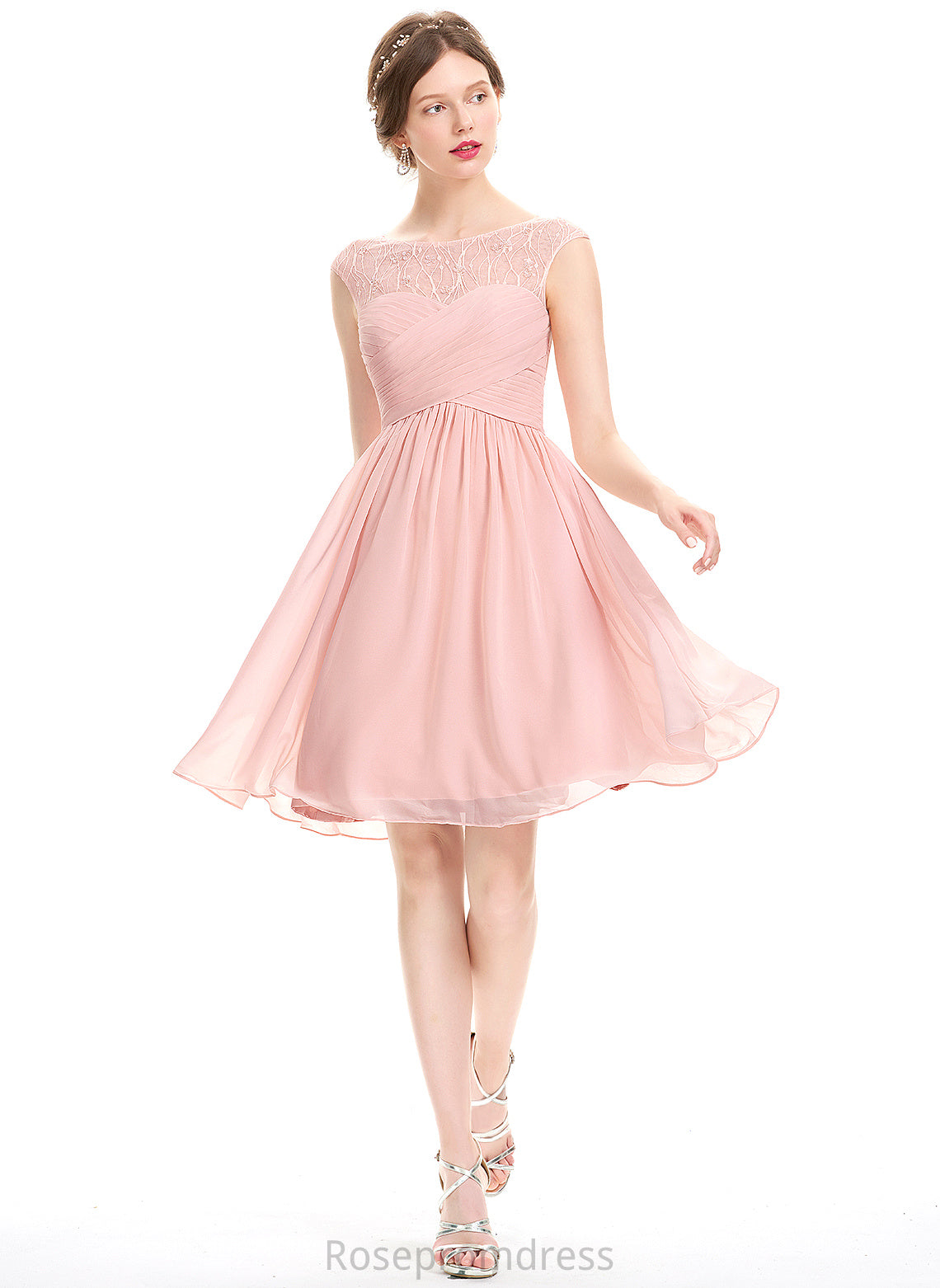 Chiffon A-Line Halle Ruffle Lace Beading With Homecoming Knee-Length Neck Dress Scoop Homecoming Dresses