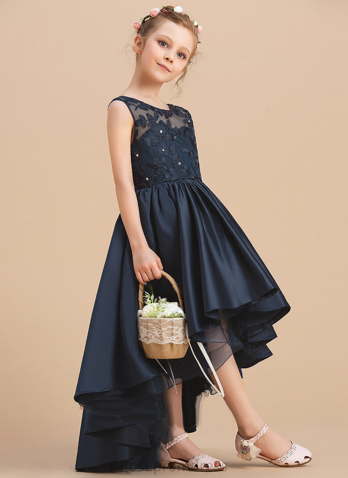 Ball-Gown/Princess Satin Flower Girl Scoop - Sleeveless Neck With Flower Girl Dresses Dress Bow(s) Miley Asymmetrical