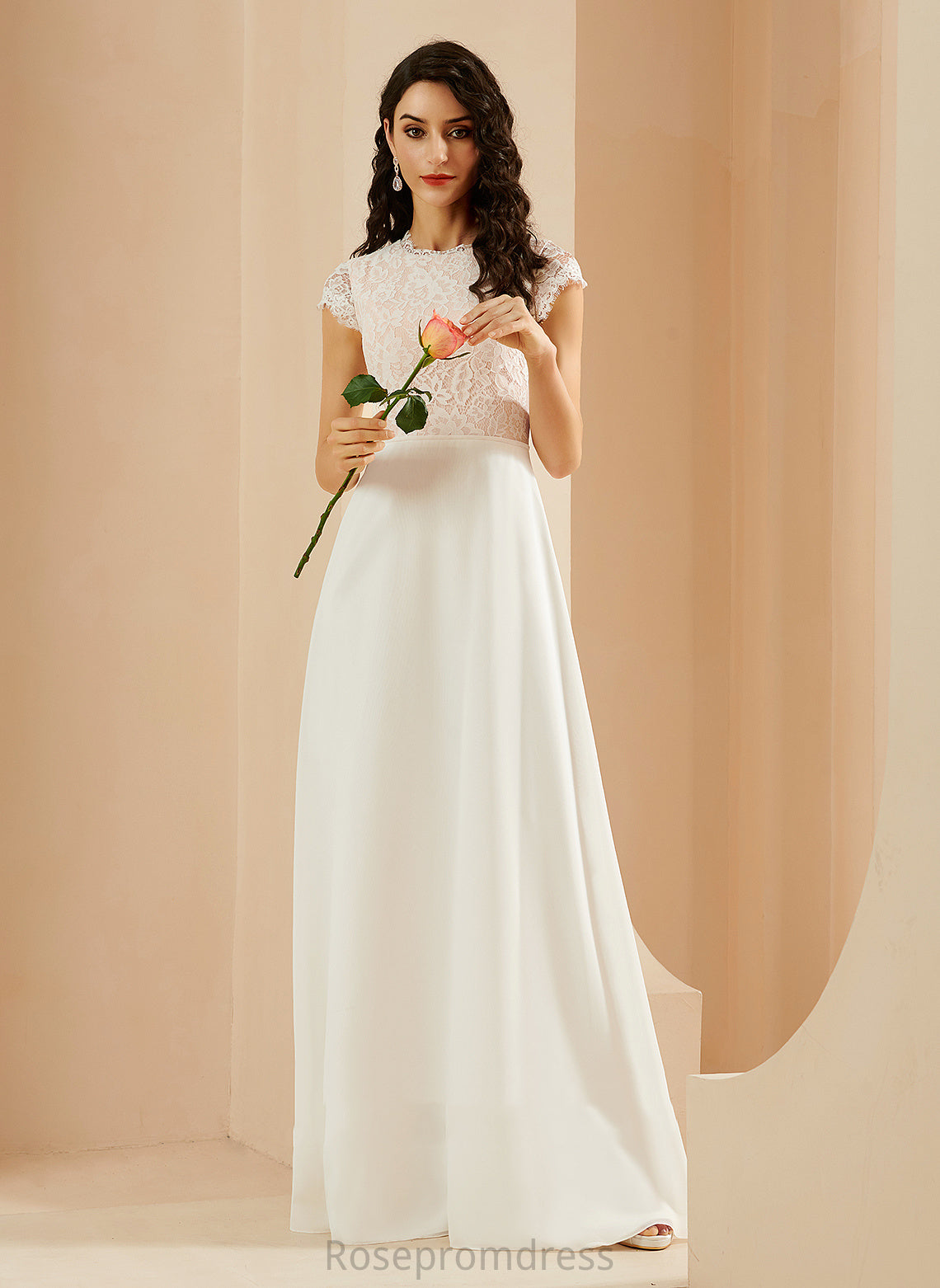 Floor-Length Peggie Dress Scoop Wedding Chiffon A-Line Wedding Dresses Lace