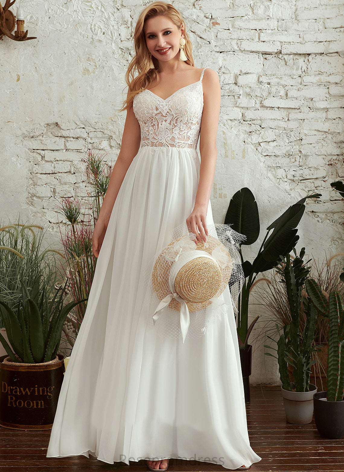 Wedding Floor-Length With V-neck Beading Chiffon Wedding Dresses Nancy Front Split Lace Dress A-Line