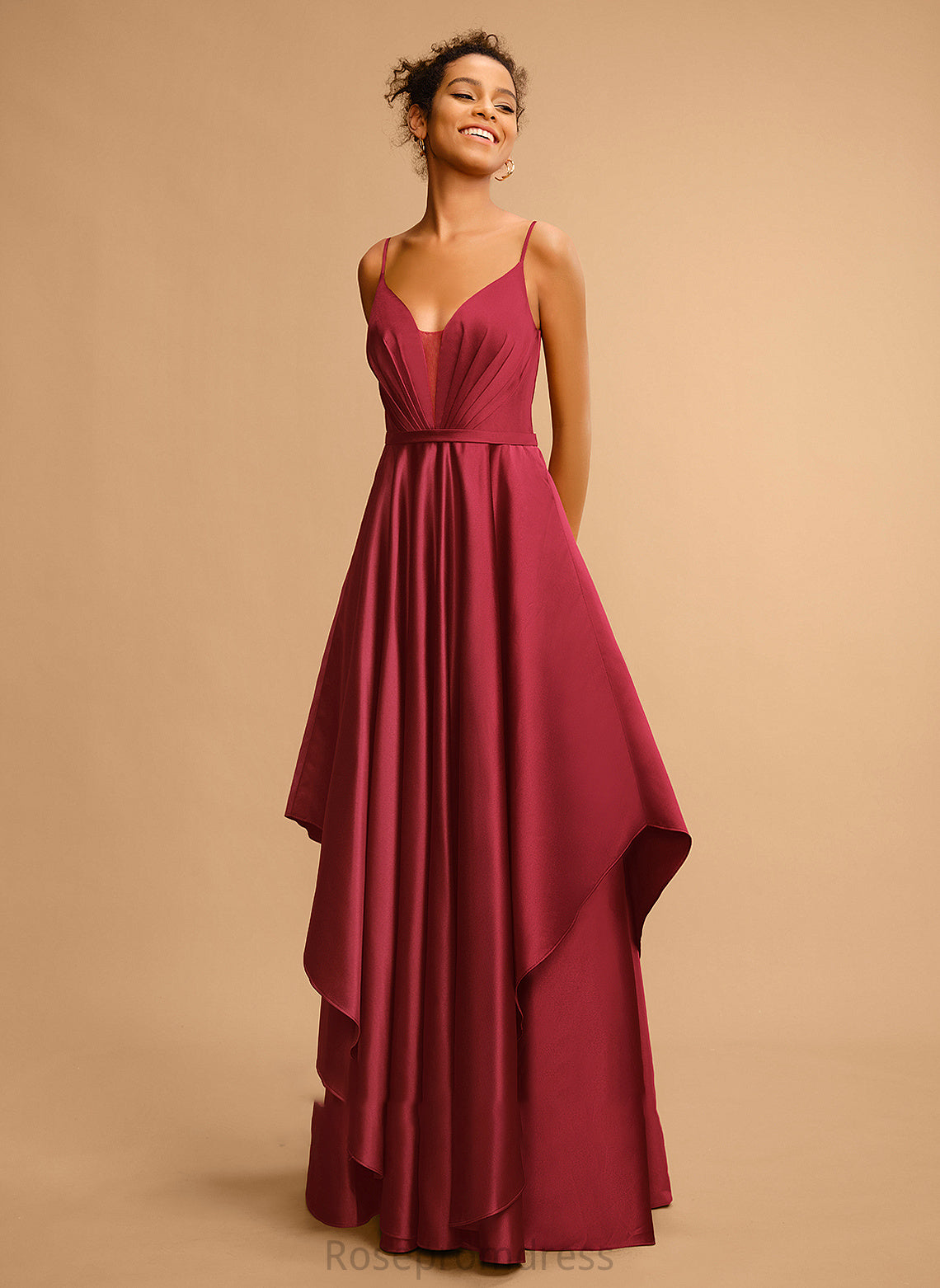 Ball-Gown/Princess Floor-Length Satin Prom Dresses Camilla V-neck