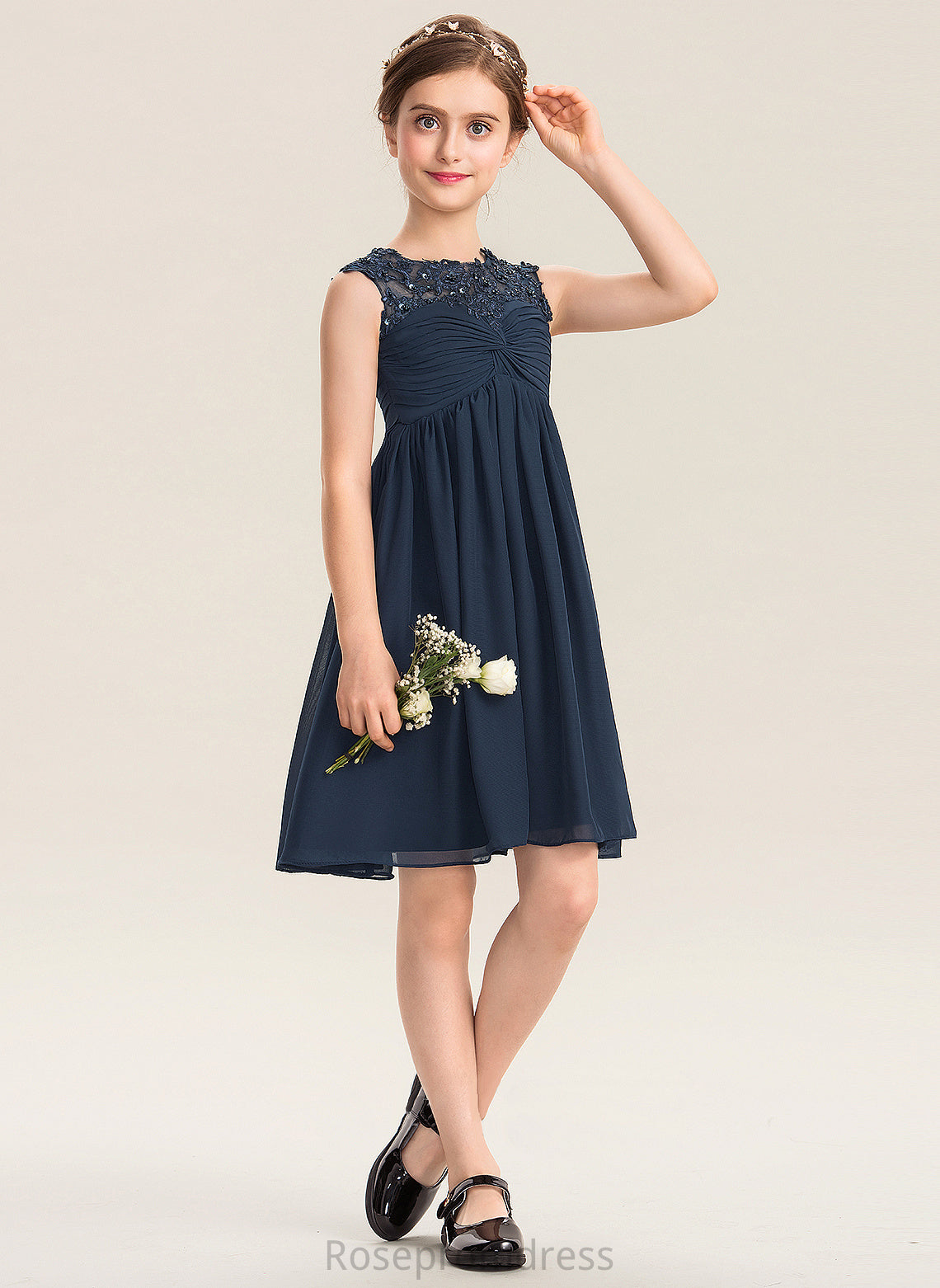 Lace Chiffon Beading With Scoop Neck Junior Bridesmaid Dresses Ruffle Patsy Sequins Knee-Length Empire