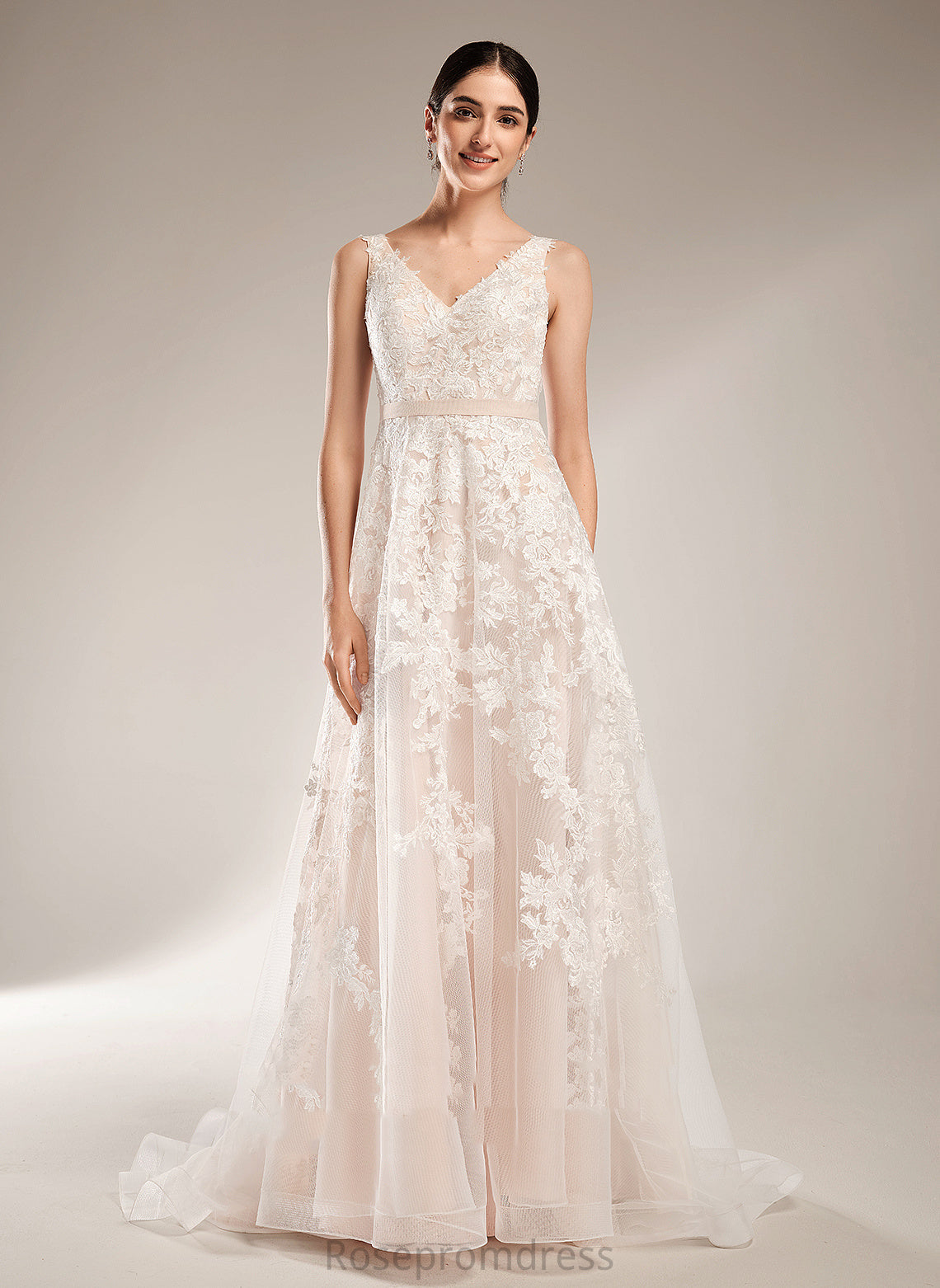 Wedding Dresses Court Train Tulle Lace Dress A-Line V-neck Wedding Alisson