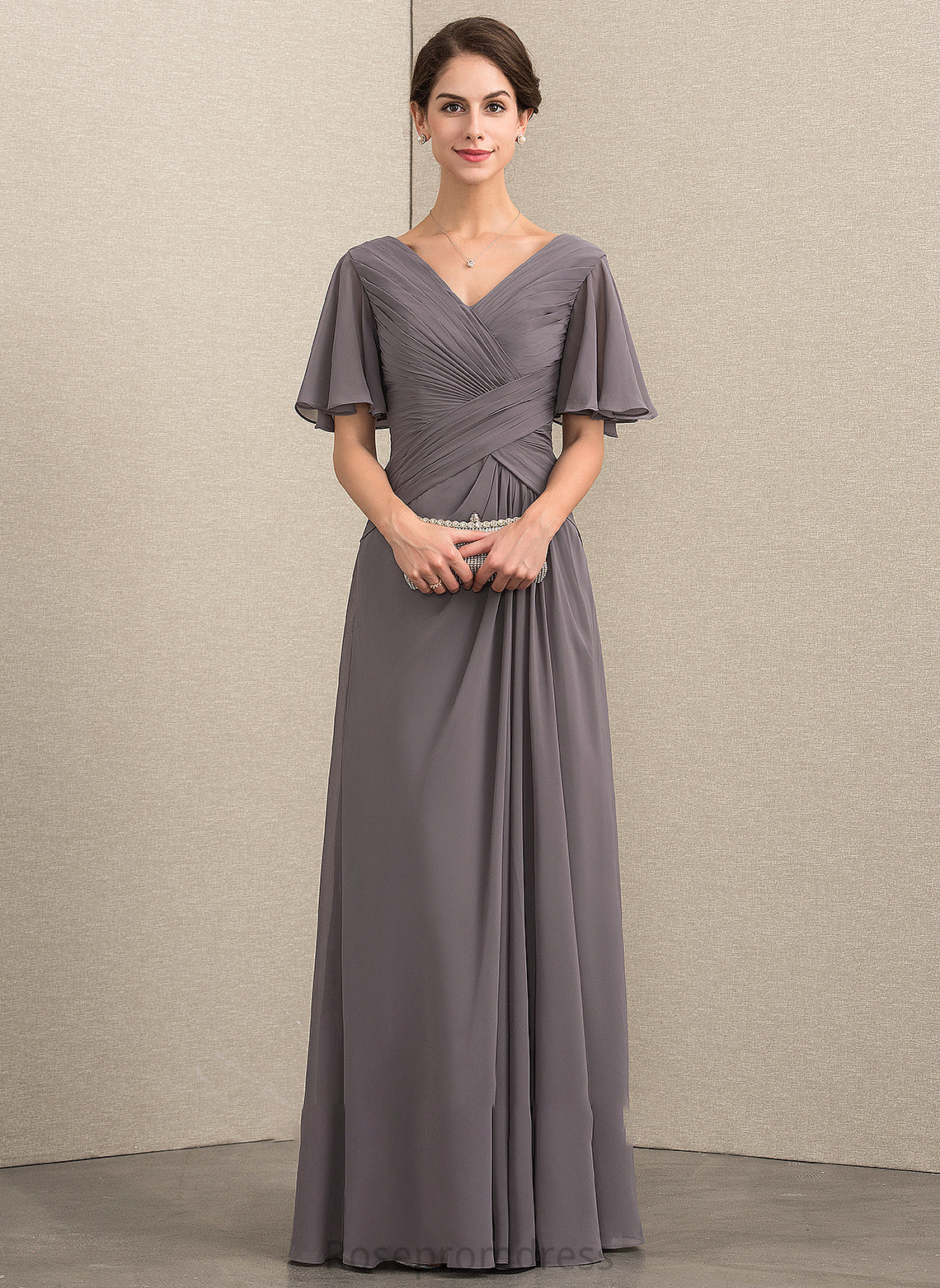 Ruffle Dress Floor-Length With Bride the of Mother Mother of the Bride Dresses Braelyn Chiffon V-neck A-Line