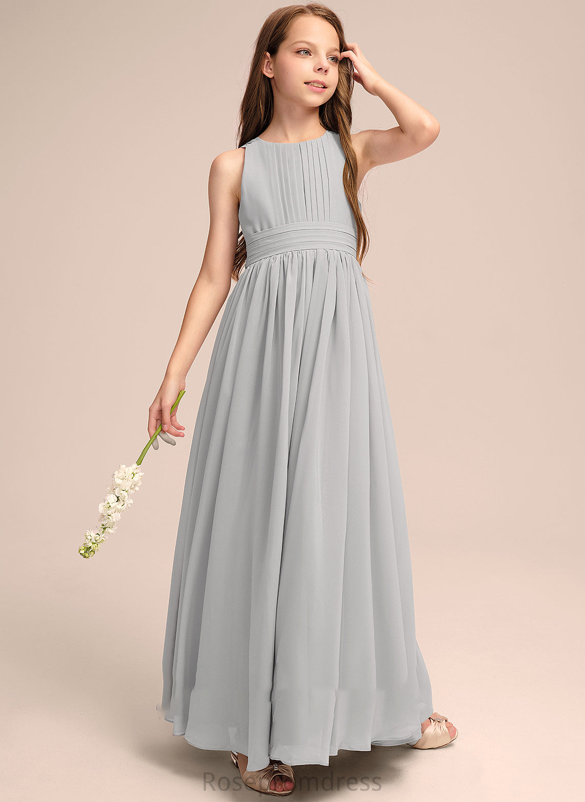 Scoop Haylee Chiffon Floor-Length Neck With Ruffle A-Line Bow(s) Junior Bridesmaid Dresses