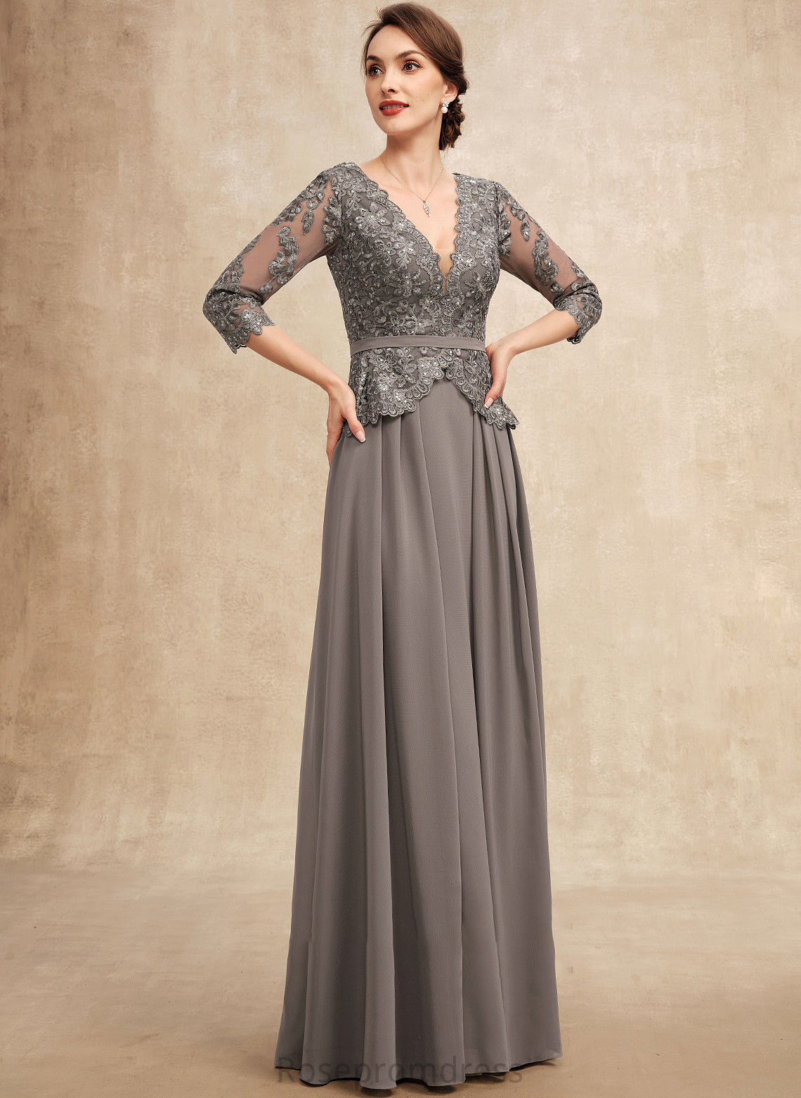 Dress Sarahi With Chiffon V-neck Mother the of Lace A-Line Floor-Length Mother of the Bride Dresses Sequins Bride