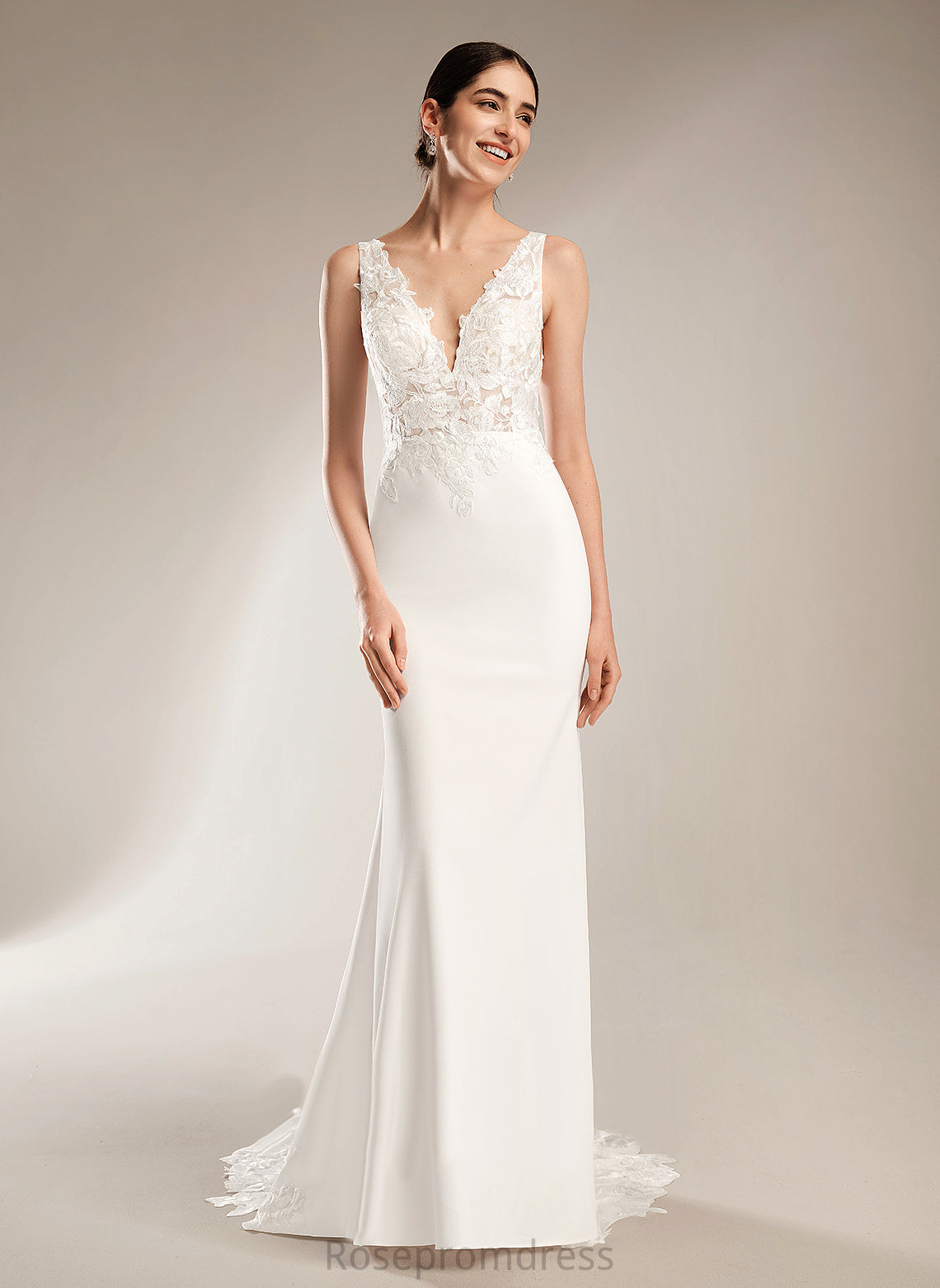 Sequins Stretch Court Dress Wedding Dresses Train Sheath/Column V-neck Alexus With Wedding Crepe