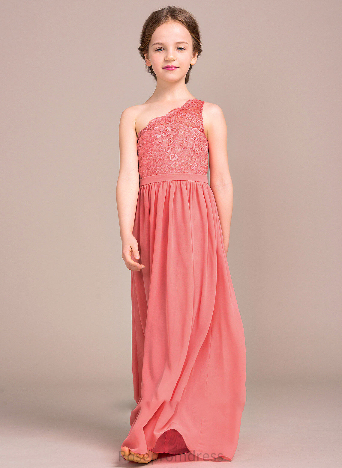 Junior Bridesmaid Dresses One-Shoulder Chiffon A-Line Lace Cameron Floor-Length