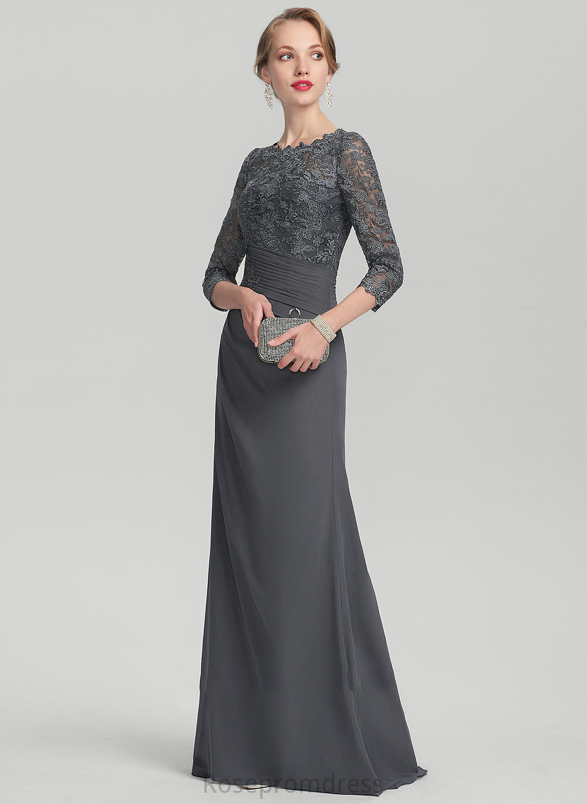 Mother of the Bride Dresses Chiffon Scoop Mother With Olivia Sheath/Column the Ruffle Bride of Lace Neck Dress Floor-Length