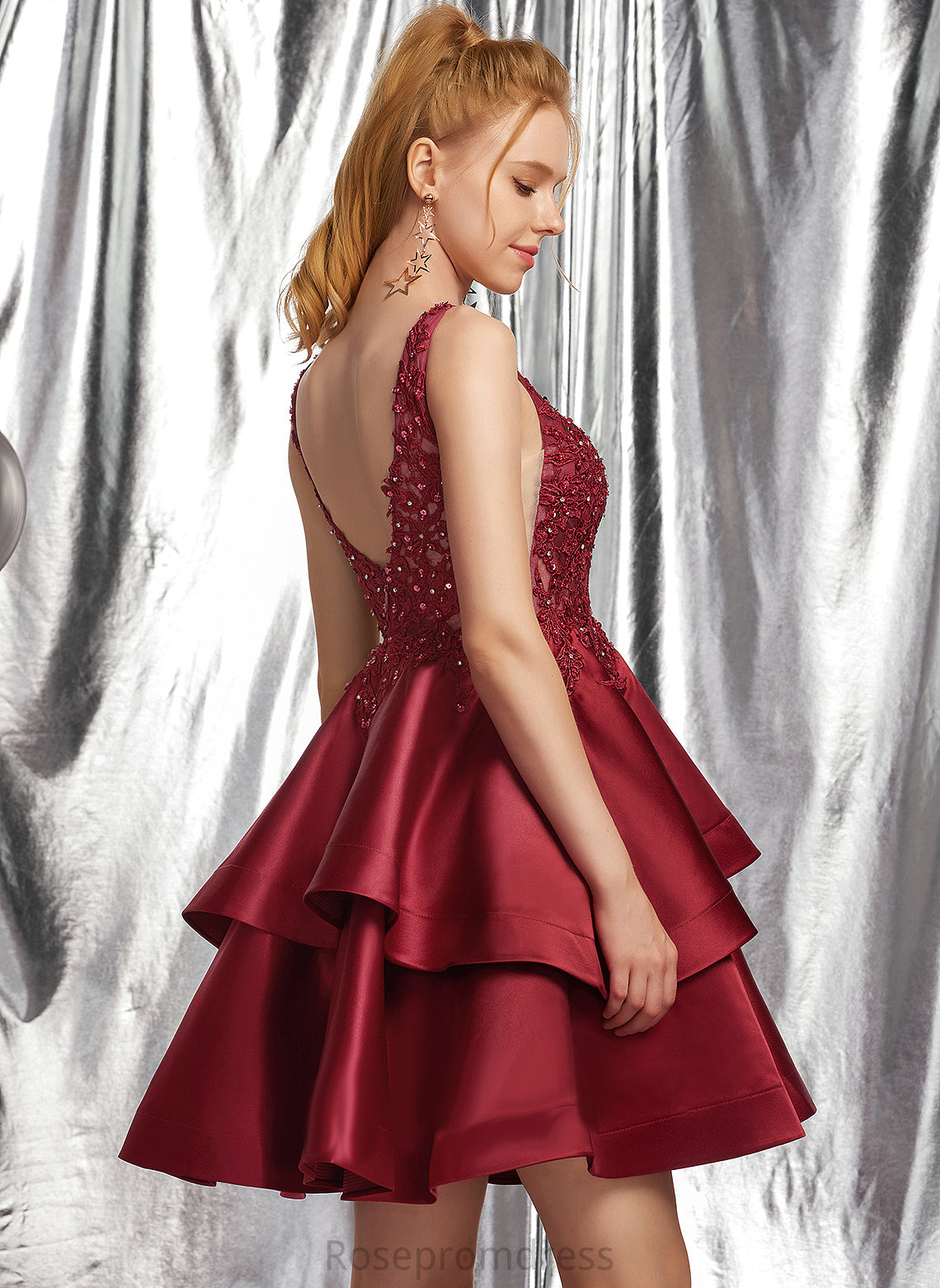 Lace Homecoming V-neck Dress Satin Short/Mini Beading A-Line Homecoming Dresses Viola Sequins With