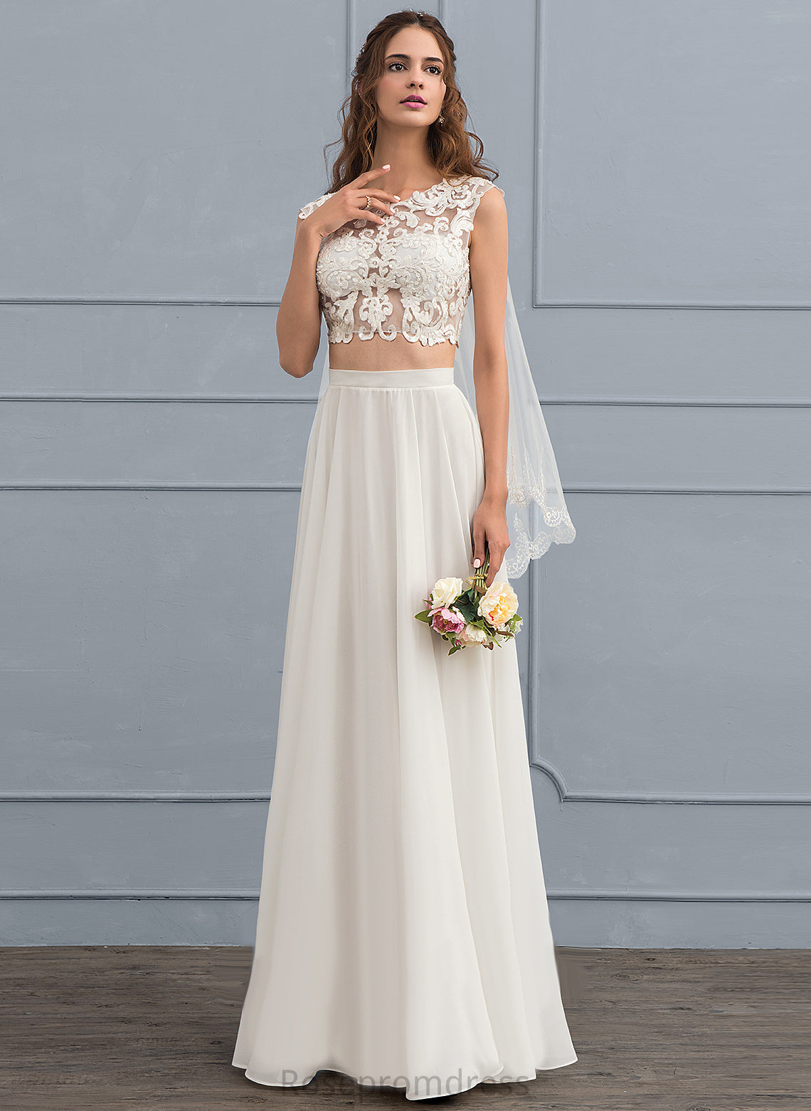 Chiffon Dress Wedding Dresses Floor-Length With Haleigh A-Line Wedding Sequins Beading Lace